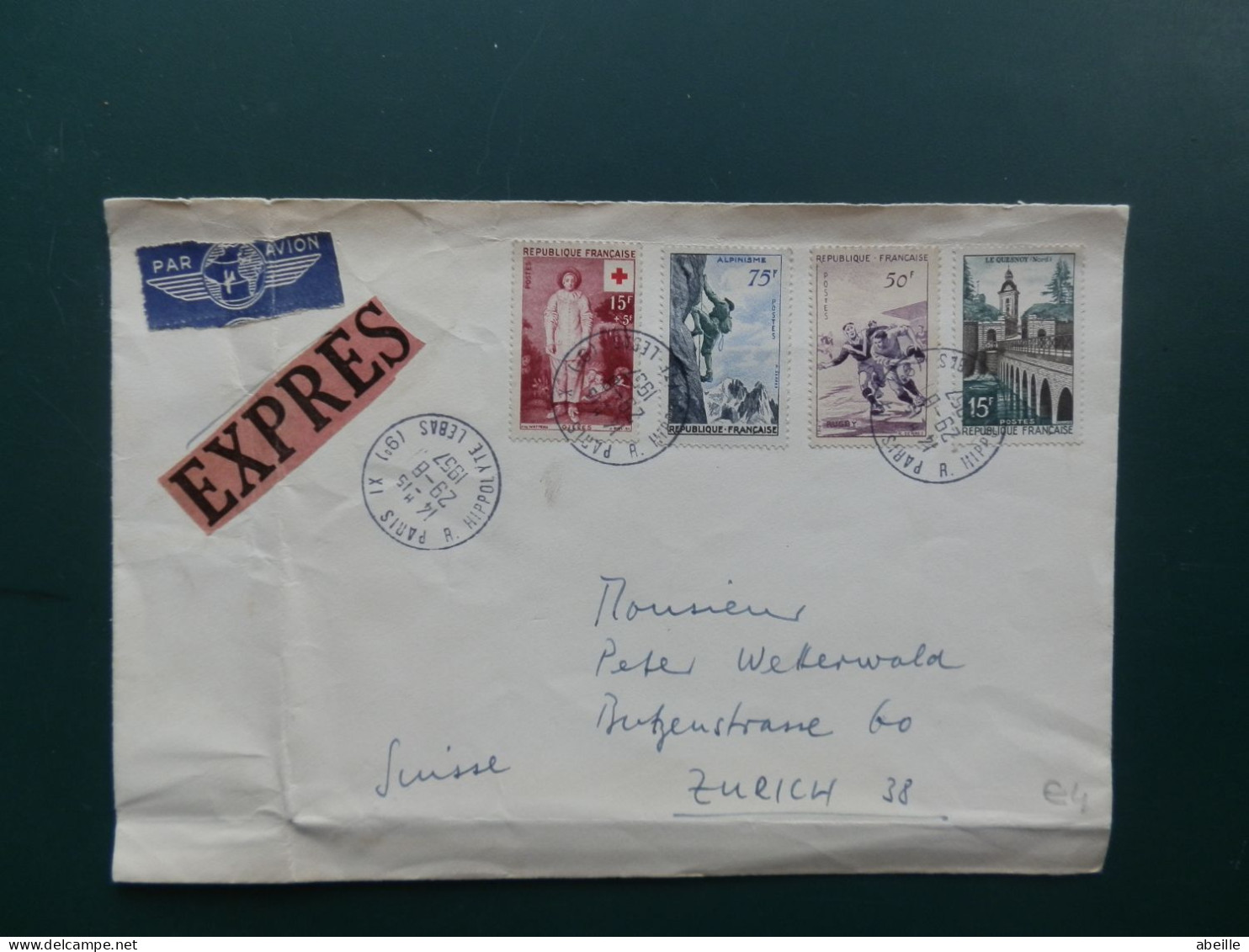 GROOT FORMAAT  LOT62   /LETTRE FRANCE EXPRES POUR LA SUISSE 1957 - Brieven En Documenten