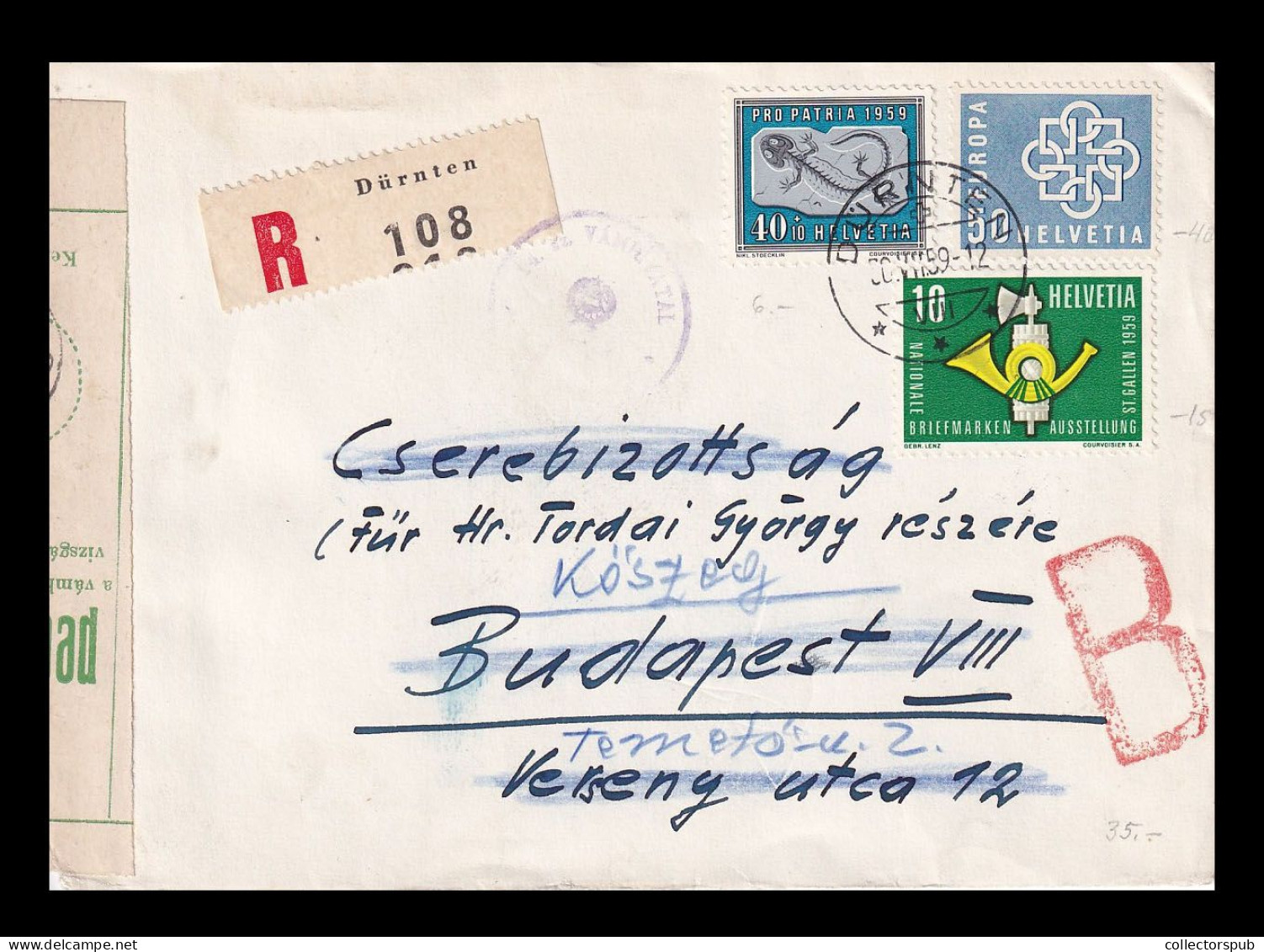 SWITZERLAND 1959. Nice Registered Cover To Hungary - Briefe U. Dokumente