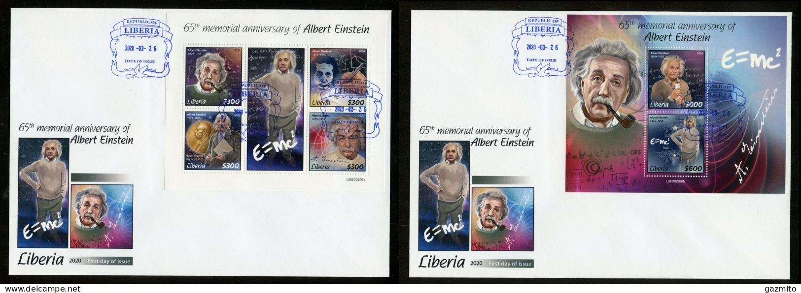 Liberia 2020, Einstein, 4val In BF +BF In 2FDC - Physics