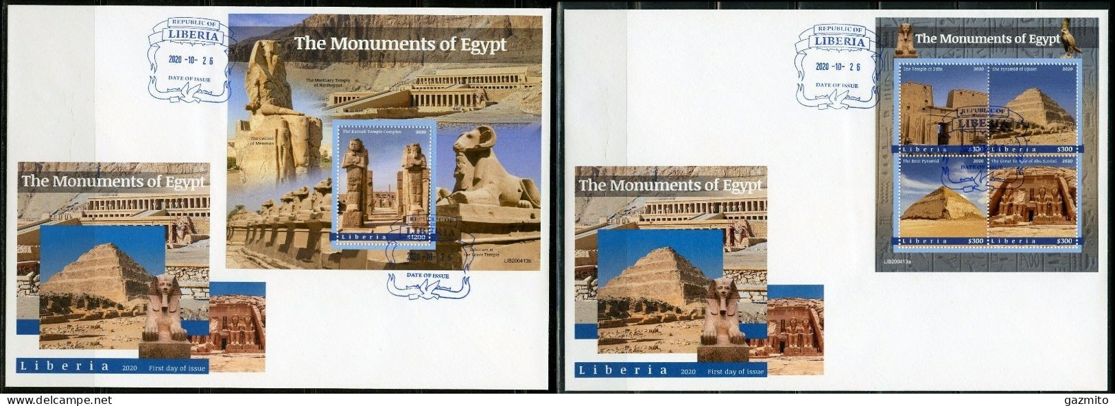 Liberia 2020, Egyptology, 4val In BF+BF In 2FDC - Arqueología