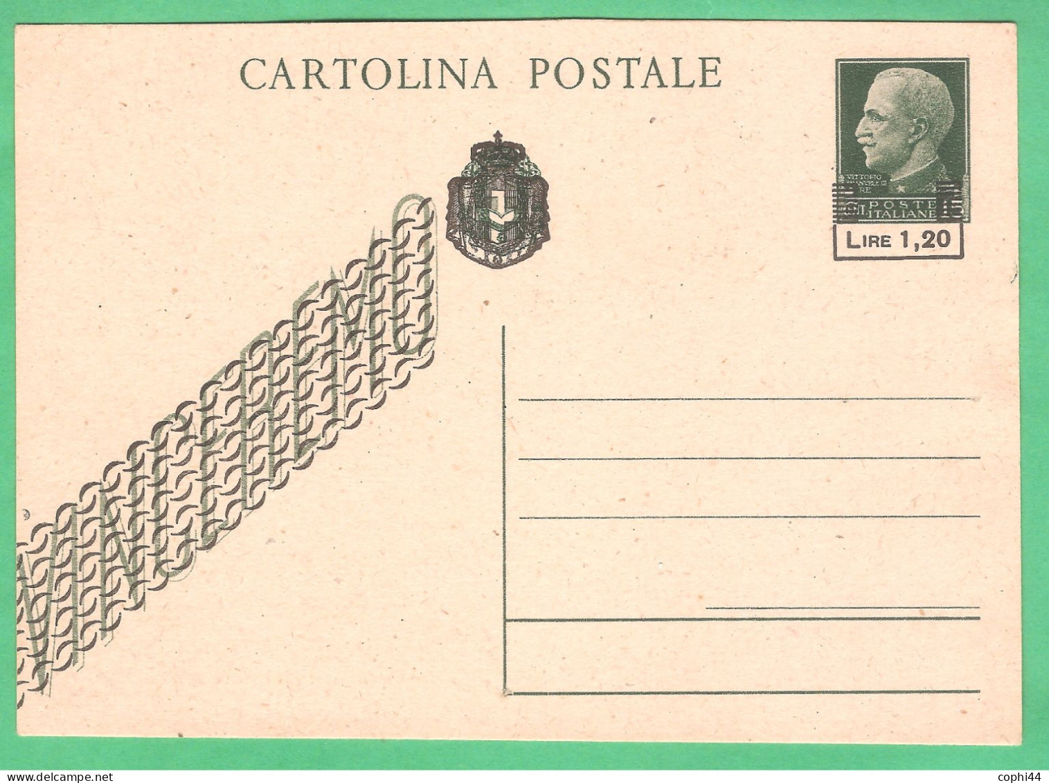 LUOGOTENENZA 1945 CARTOLINA POSTALE PROVVISORIE SOVRASTAMPA SU VINCEREMO Lire 1,20/15 C Verde (FILAGRANO C116) NUOVA - Other & Unclassified