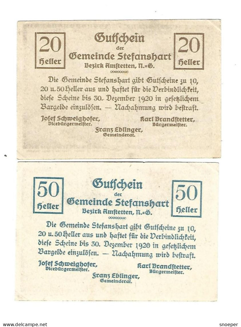 **Austria Notgeld Stefanshart  20 + 50 Heller  1013c Cat Val 2 Euro - Oostenrijk