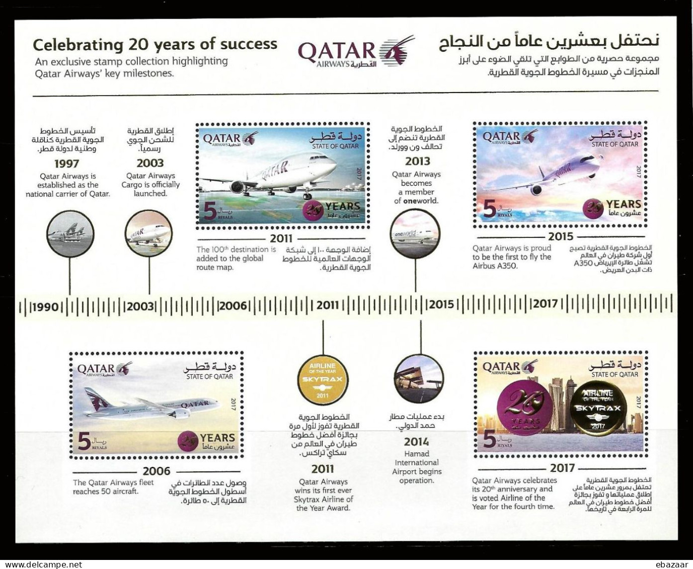 Qatar 2017 The 20th Anniversary Of Qatar Airways Stamps Sheet MNH - Qatar