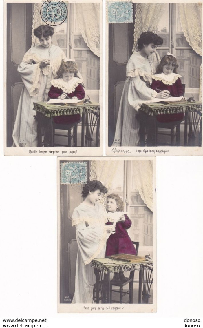 ENFANTS 3 CPA La Lettre Au Père Circulée Cachet De 1905 - Gruppen Von Kindern Und Familien