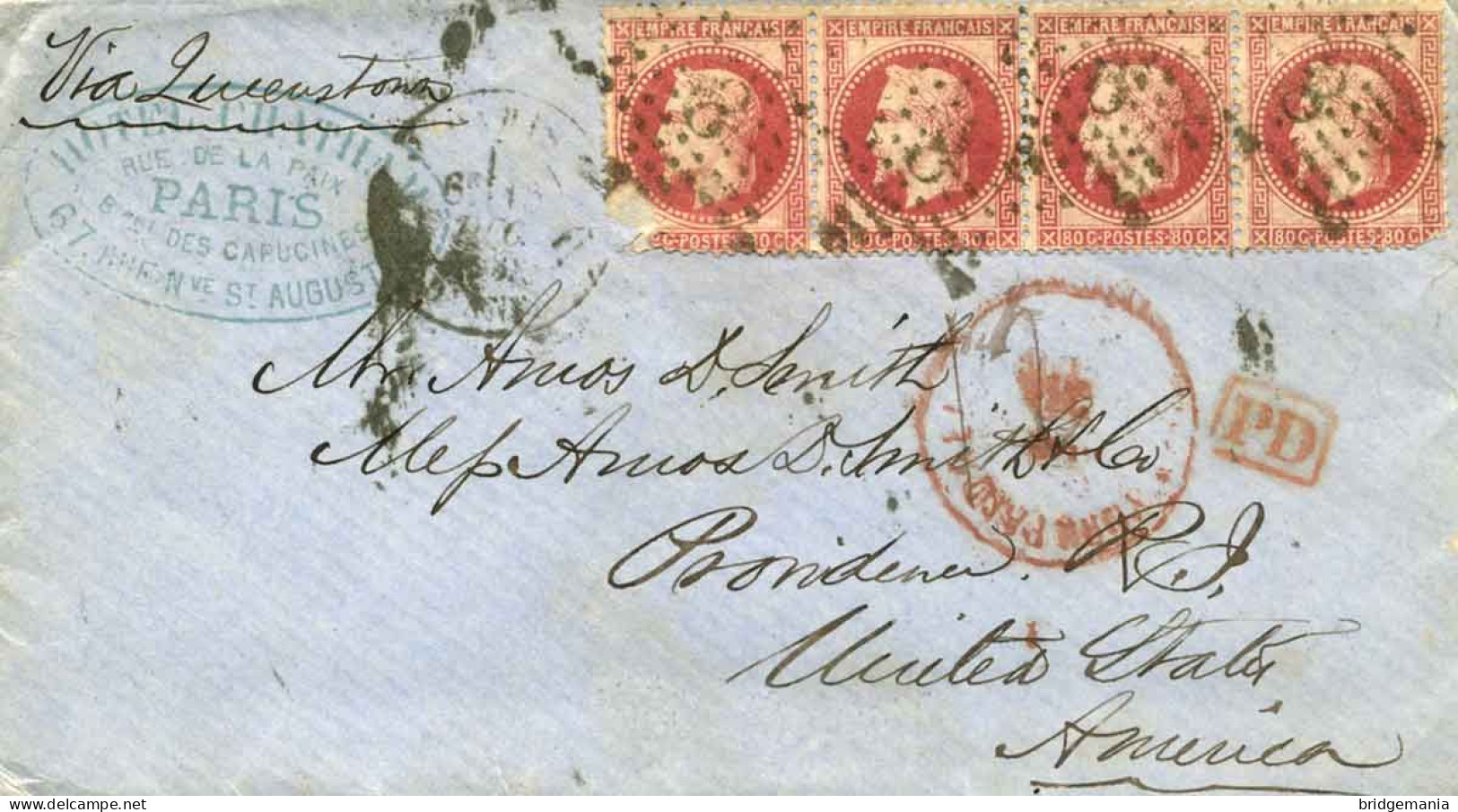 MTM138 - 1868 TRANSATLANTIC LETTER FRANCE TO USA Steamer RUSSIA CUNARD - PAID - 4 RATE RARE - Marcofilia