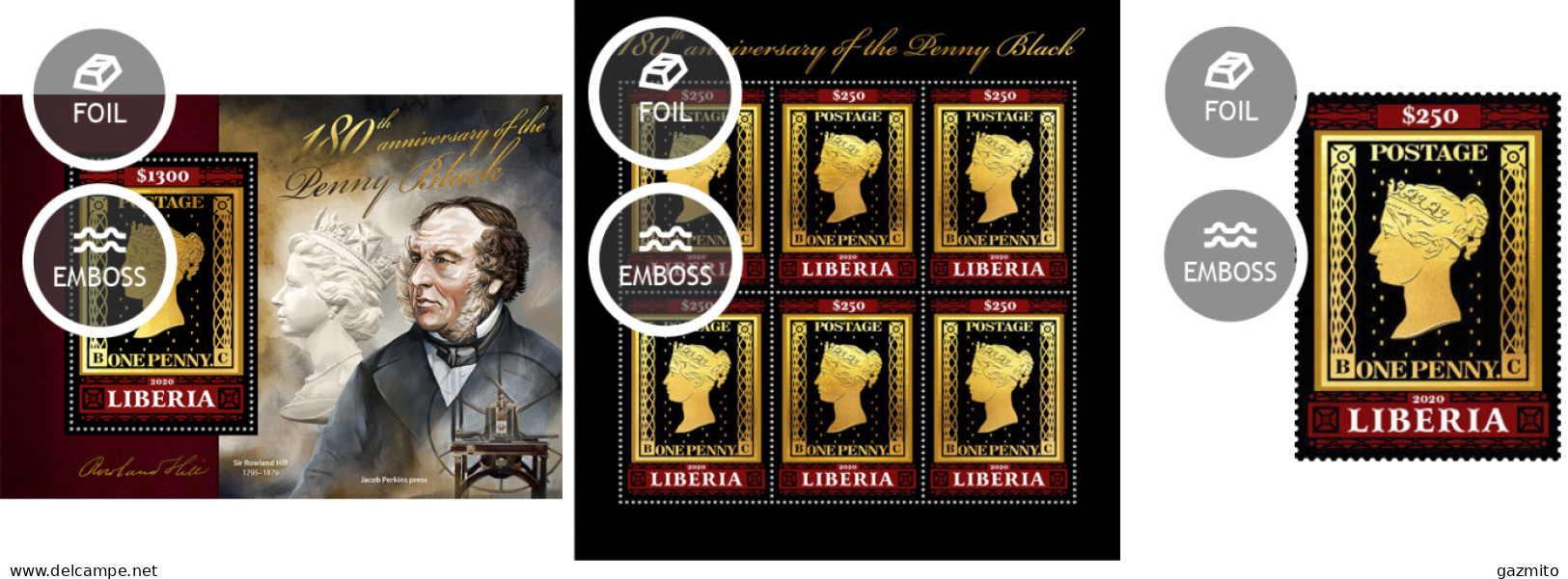Liberia 2020, Penny Black, 1val +6val In BF +BF - Timbres Sur Timbres