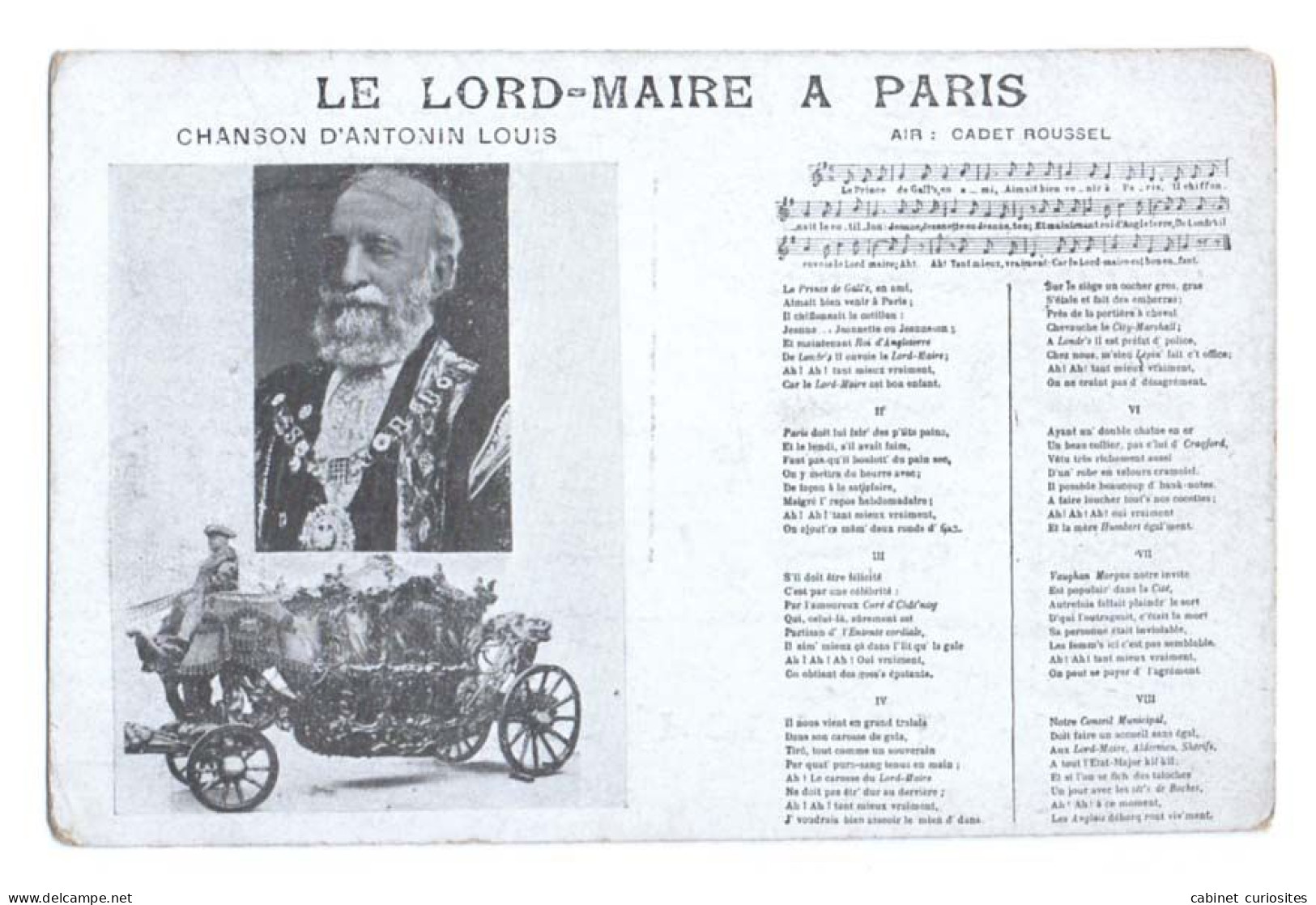 Le LORD-MAIRE à PARIS - 15 Octobre 1906 - Chanson D'Antonin Louis - Air : Cadet Roussel -  Partition - CPA Satirique - Politische Und Militärische Männer