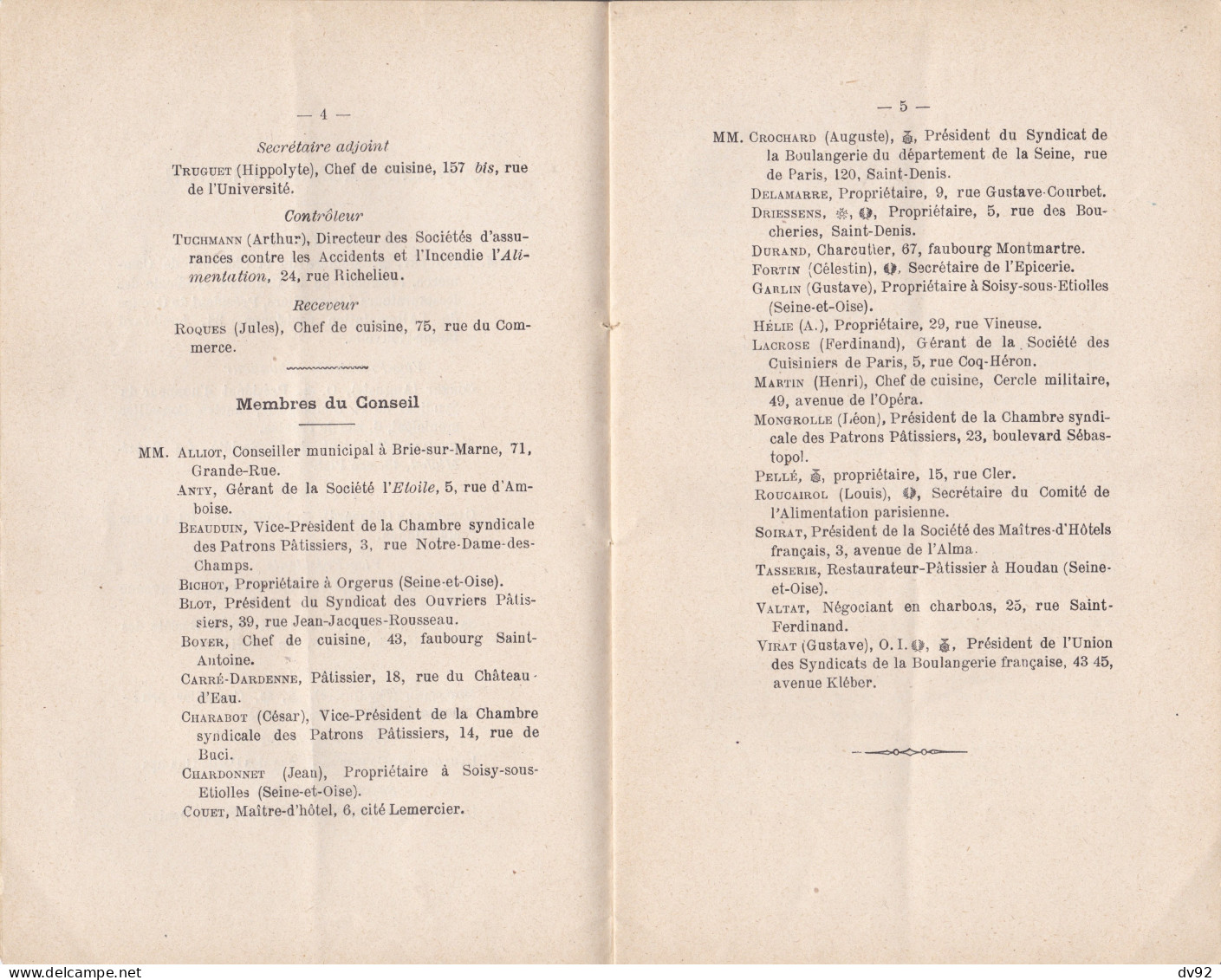 PARIS SOCIETE PHILANTROPIQUE CULINAIRE ET DE L ALIMENTATION STATUTS - 1901-1940