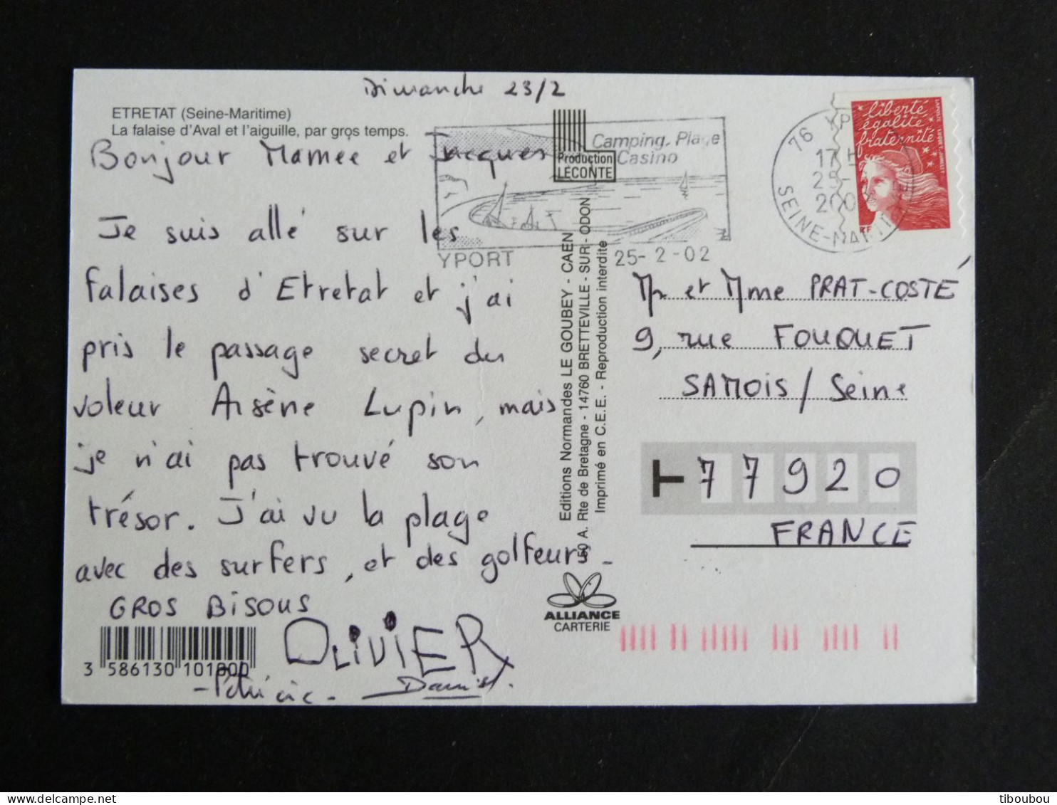 YPORT - SEINE MARITIME - FLAMME SUR MARIANNE LUQUET - ETRETAT FALAISE AVAL ET AIGUILLE - Mechanical Postmarks (Advertisement)