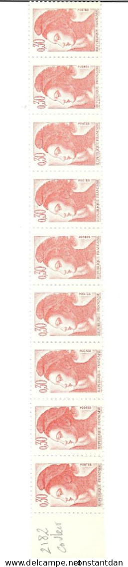 FRANCE N° 2182 0.30 ORANGE TYPE LIBERTE ORANGE TRES CLAIR BANDE DE 9 NEUF SANS CHARNIERE - Unused Stamps