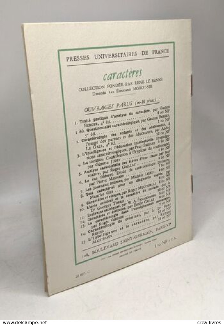 Questionnaire Caractérologique Pour L'analyse D'un Caractère Individuel - Altri & Non Classificati