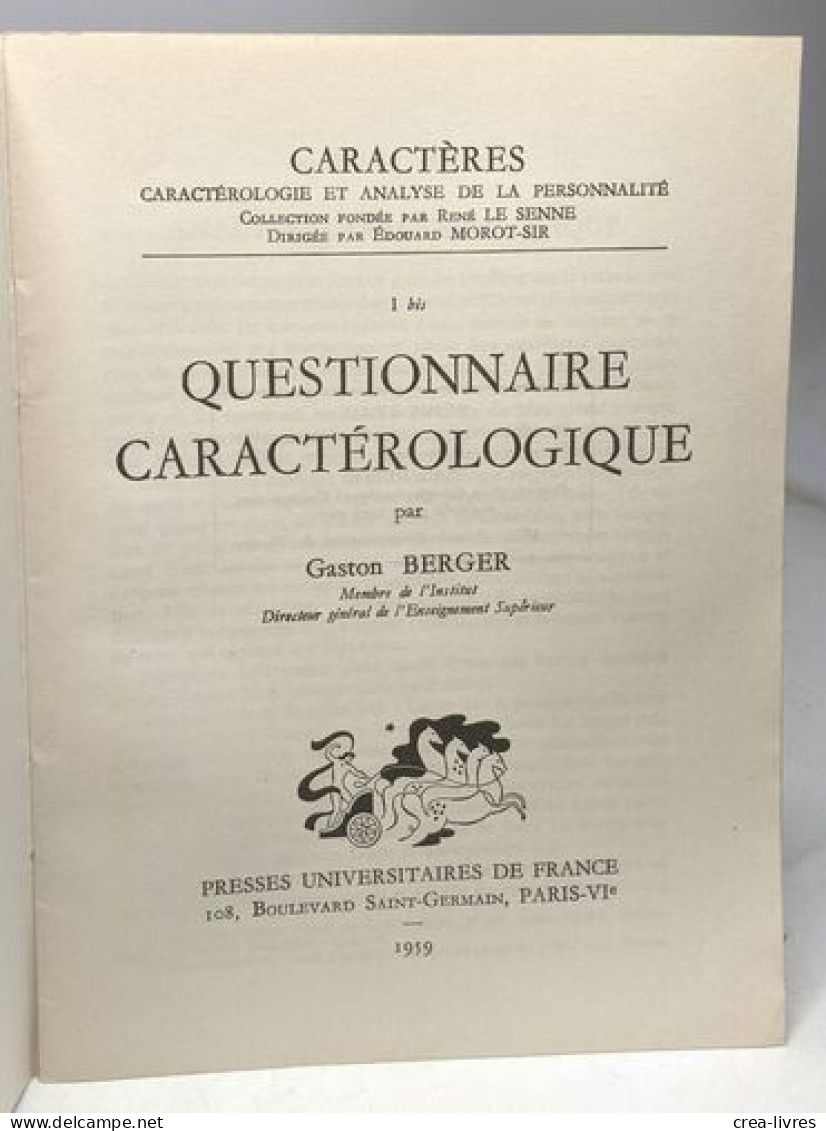 Questionnaire Caractérologique Pour L'analyse D'un Caractère Individuel - Otros & Sin Clasificación