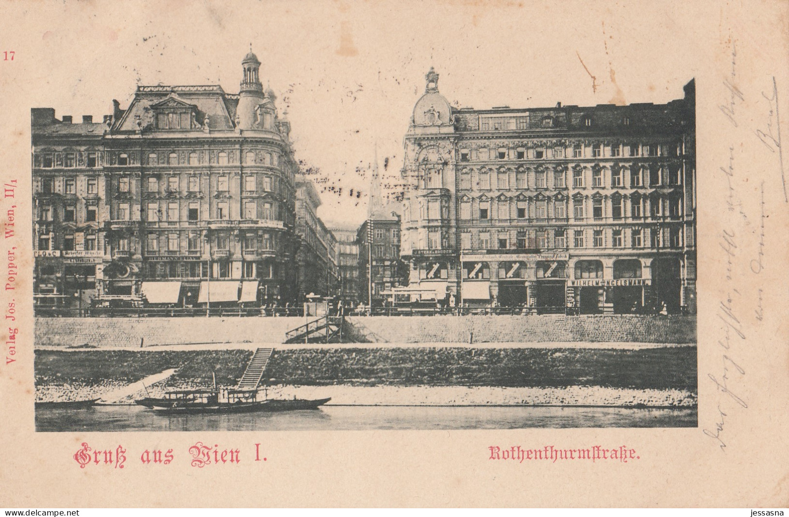AK - Gruss Aus Wien I. - Blick über Den Donaukanal Zu Rotenturmstrasse Mit Fähre 1899 - Other & Unclassified