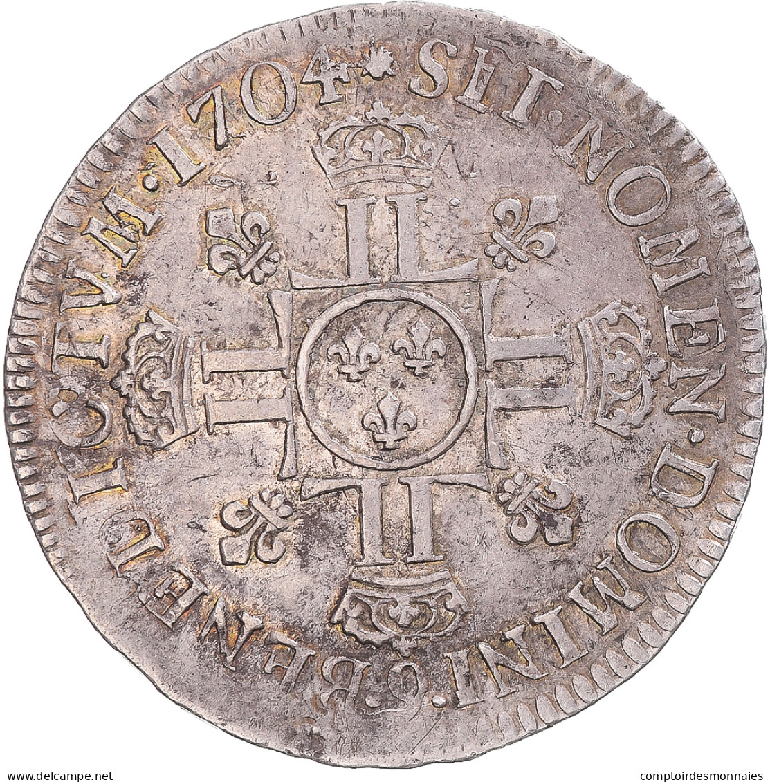 Monnaie, France, Louis XIV, 1/2 écu Aux 8L, 2e Type, 1704, Rennes, Réformé - 1643-1715 Luigi XIV El Re Sole