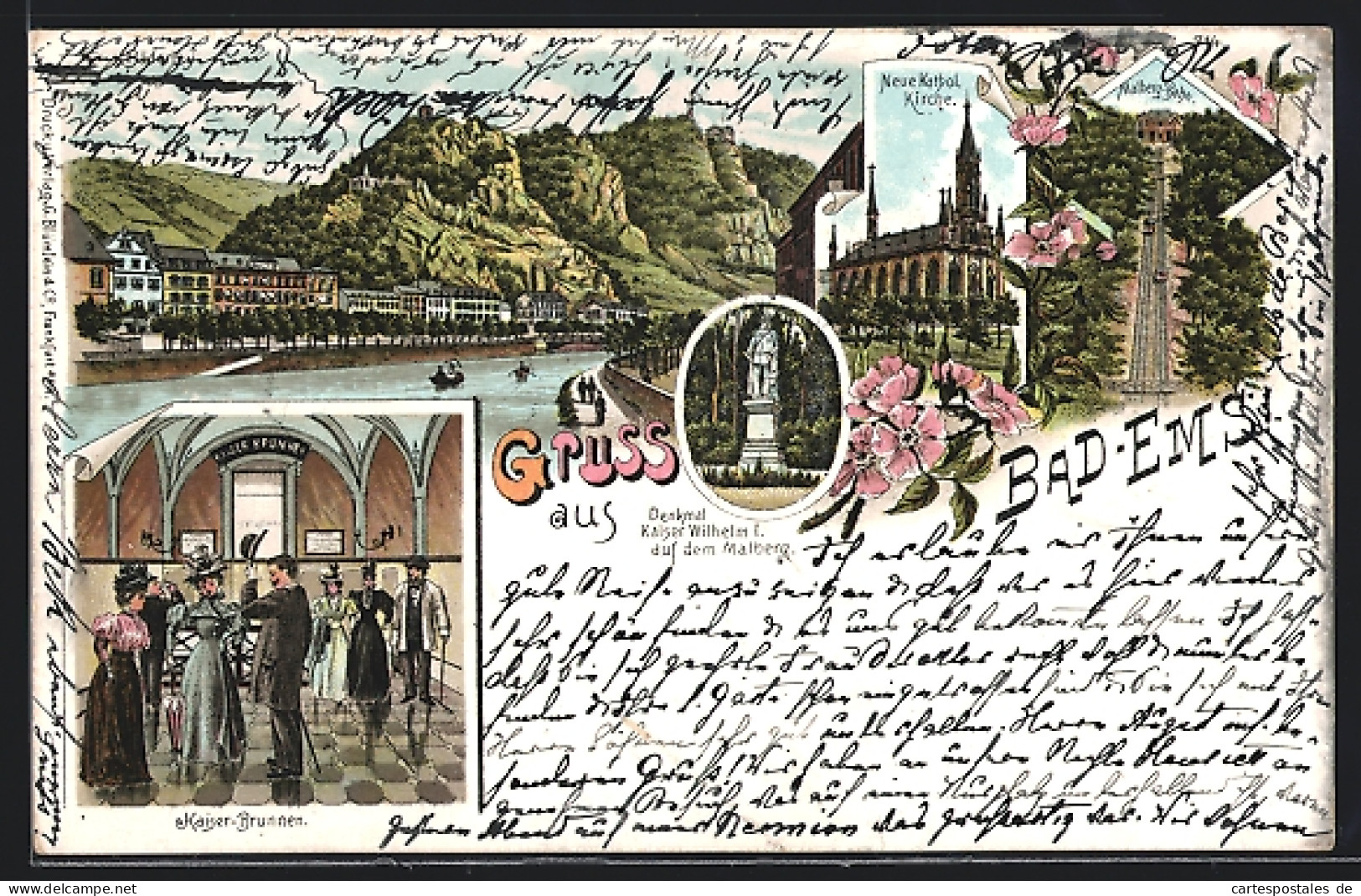 Lithographie Bad Ems, Malberg Bahn Und Kaiser Wilhelm I Denkmal Auf Dem Malberg  - Bad Ems