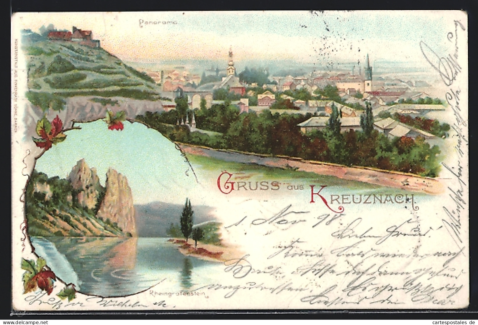 Lithographie Kreuznach, Panorama & Rheingrafenstein  - Bad Kreuznach