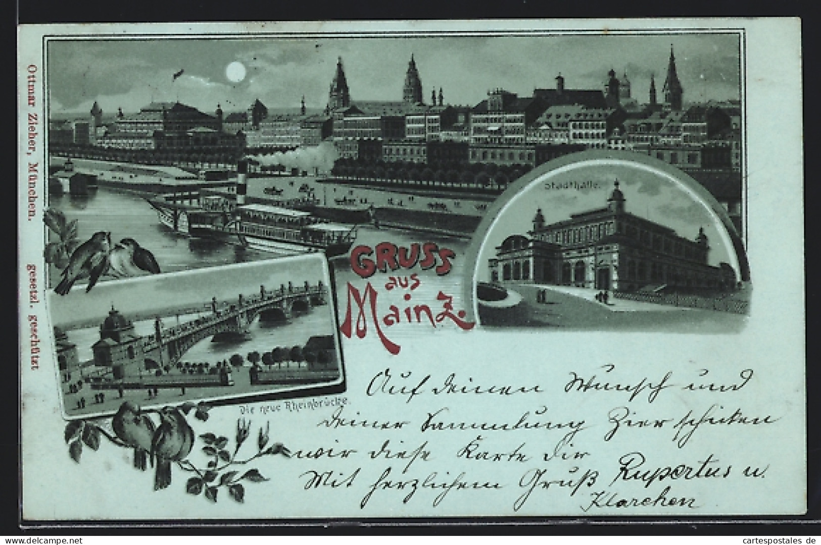 Lithographie Mainz, Stadthalle Und Neue Rheinbrücke  - Mainz