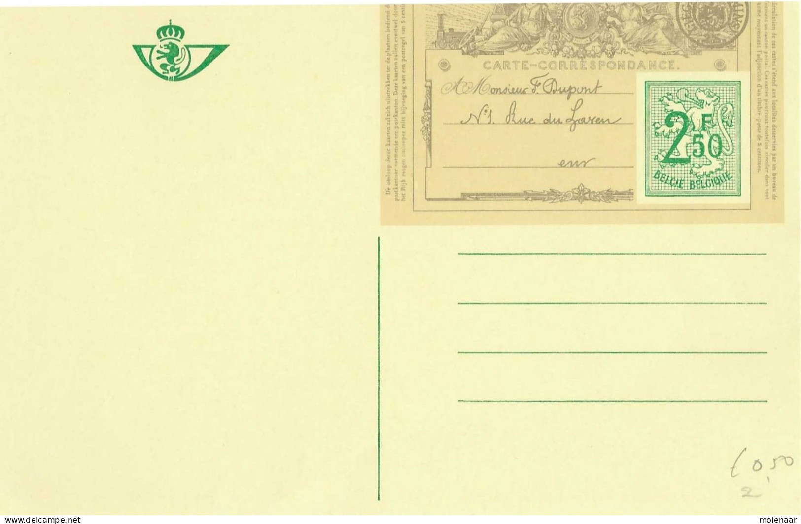 Postzegels > Europa > België > Postwaardestukken > Briefkaarten 1951-.. Briefkaart 2.5 Frank Groen (17048) - Tarjetas 1951-..