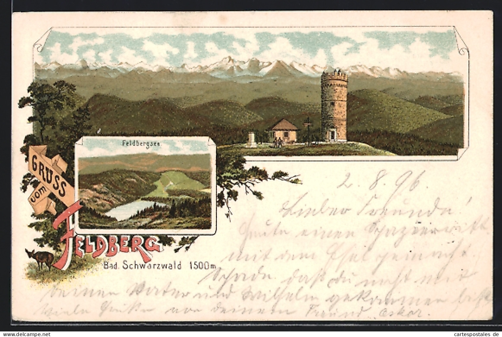Lithographie Feldberg /Bad. Schwarzwald, Aussichtsturm Und Feldbergsee  - Feldberg