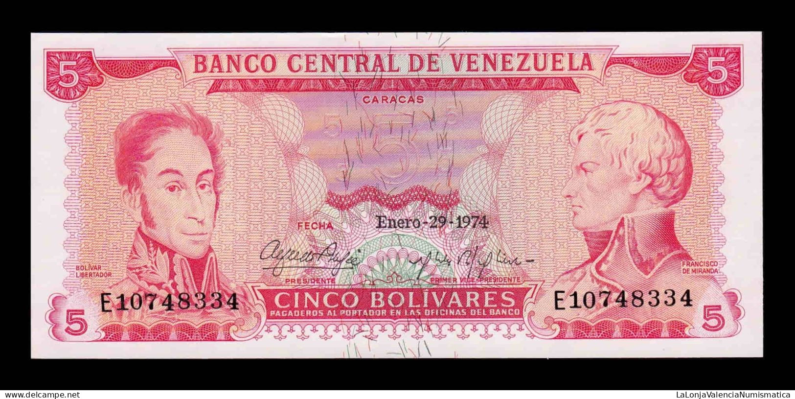 Venezuela 5 Bolívares 1974 Pick 50h Sc Unc - Venezuela