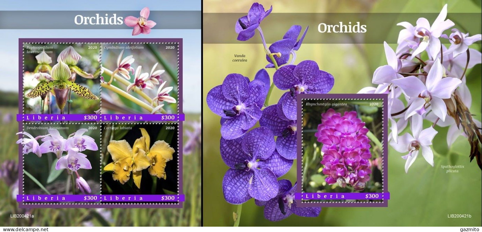 Liberia 2020, Orchids I, 6val In Block +Block - Orchids