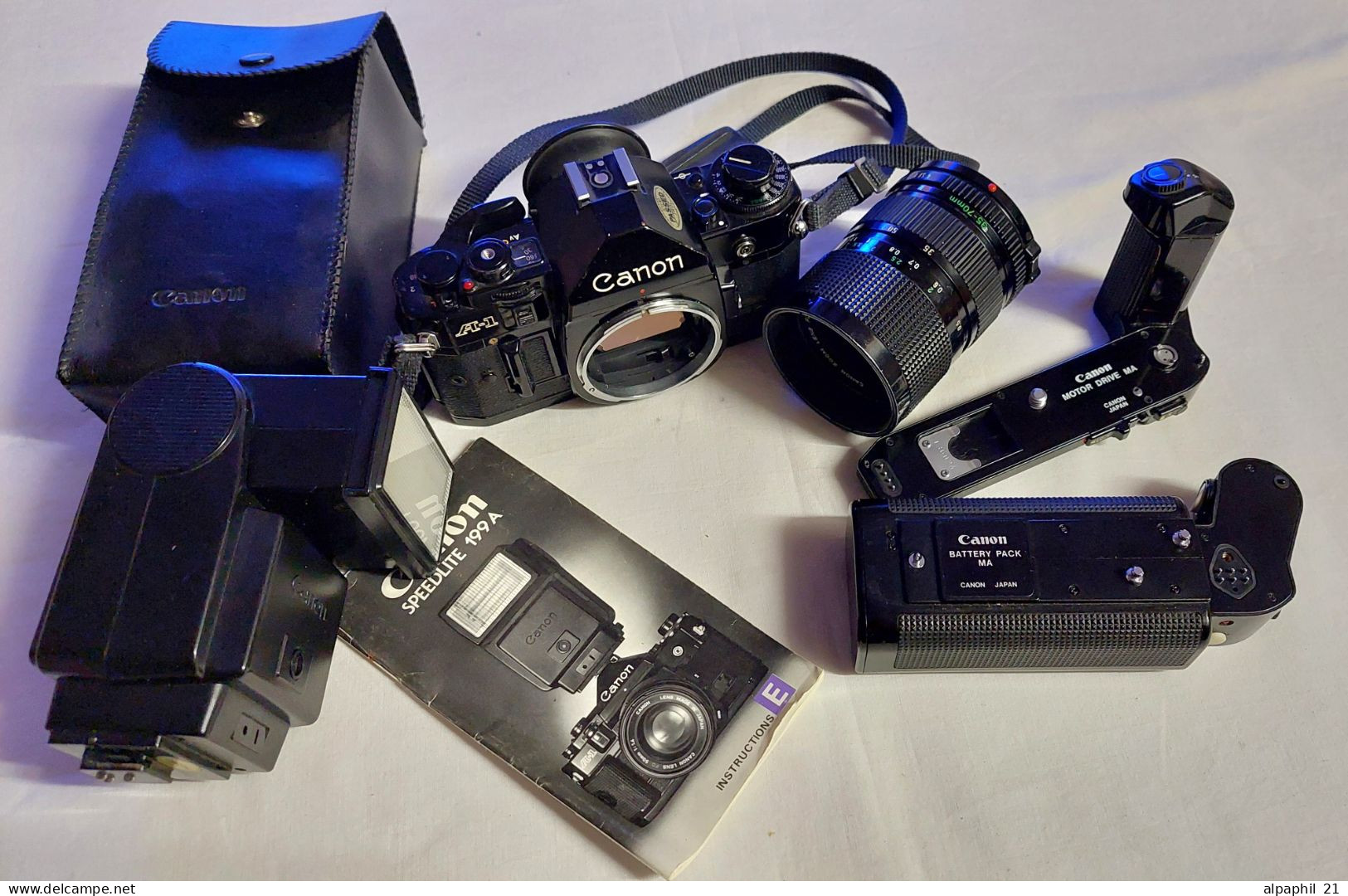 Canon A-1 With MA Motor And Battery Pack + Extras - Cámaras Fotográficas