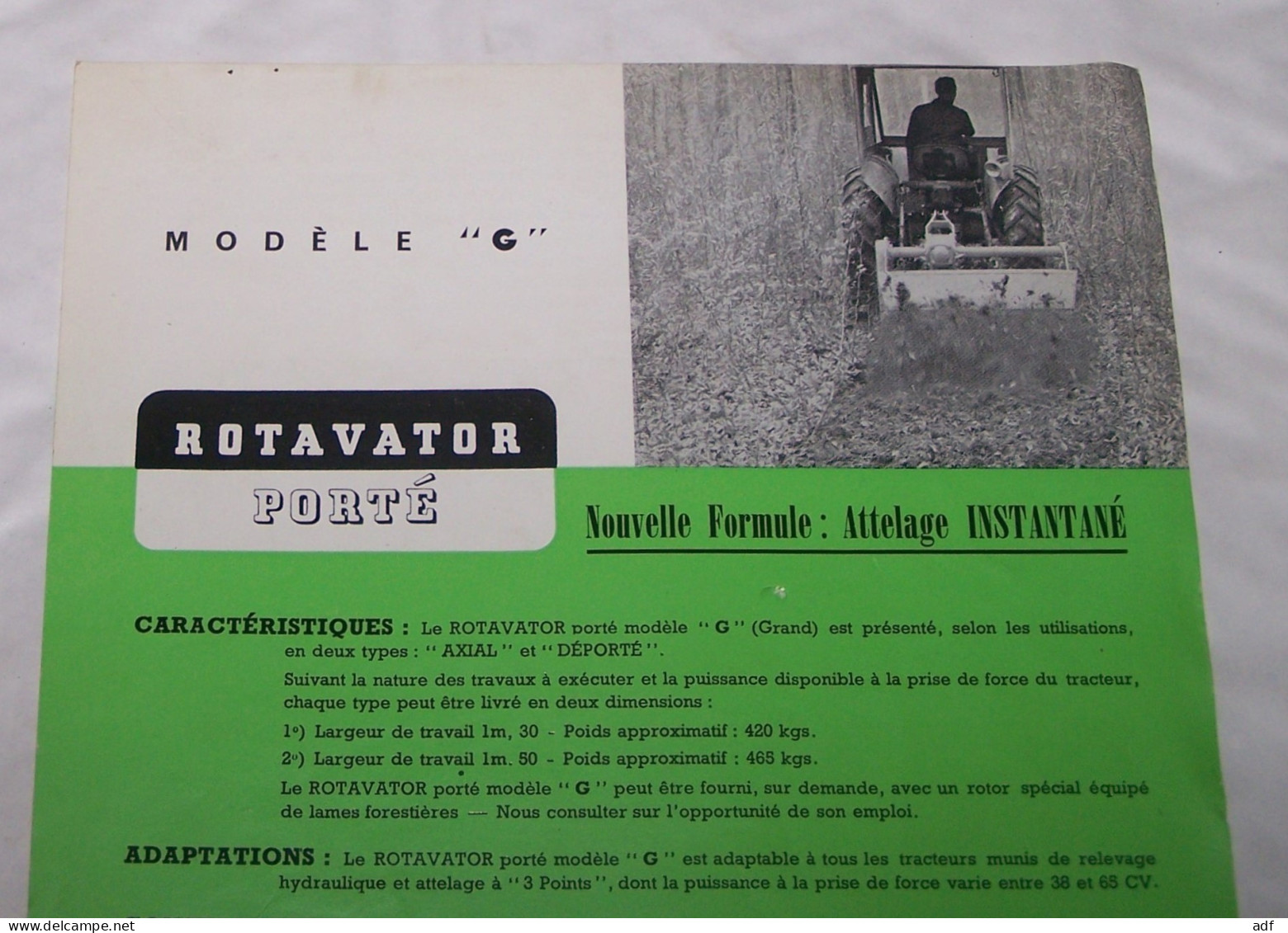 PUB PUBLICITE ROTAVATOR PORTE MODELE " G ", ACCESSOIRE POUR TRACTEUR, AGRICULTURE - Tractors