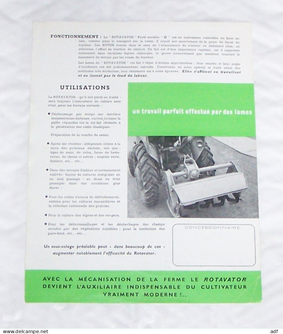 PUB PUBLICITE ROTAVATOR PORTE MODELE " G ", ACCESSOIRE POUR TRACTEUR, AGRICULTURE - Tracteurs