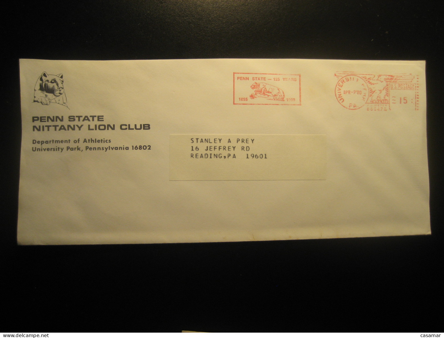 UNIVERSITY PARK Lion  Club Lions 1980 Penn State Lion Feline Meter Mail Cancel Cover USA Felin Cat Of Pray - Felinos