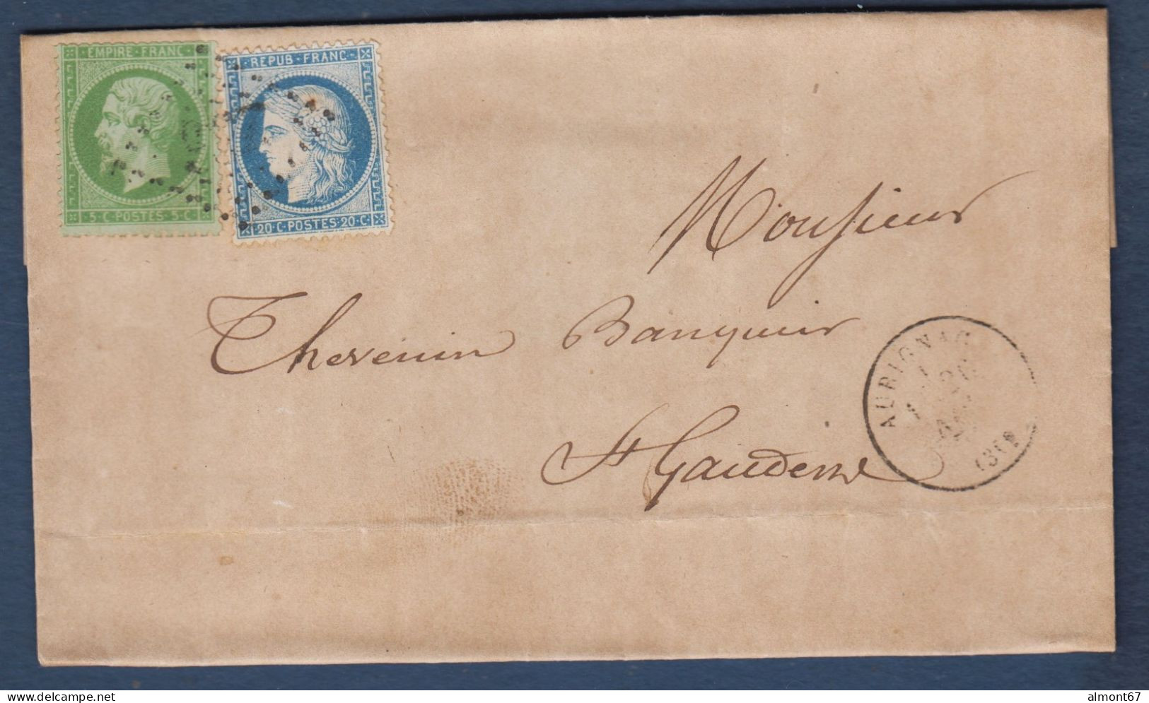 Haute Garonne -  5c Napoléon Et 20c Siège Sur Lettre De AURIGNAC Pour St Gaudens - 1849-1876: Classic Period