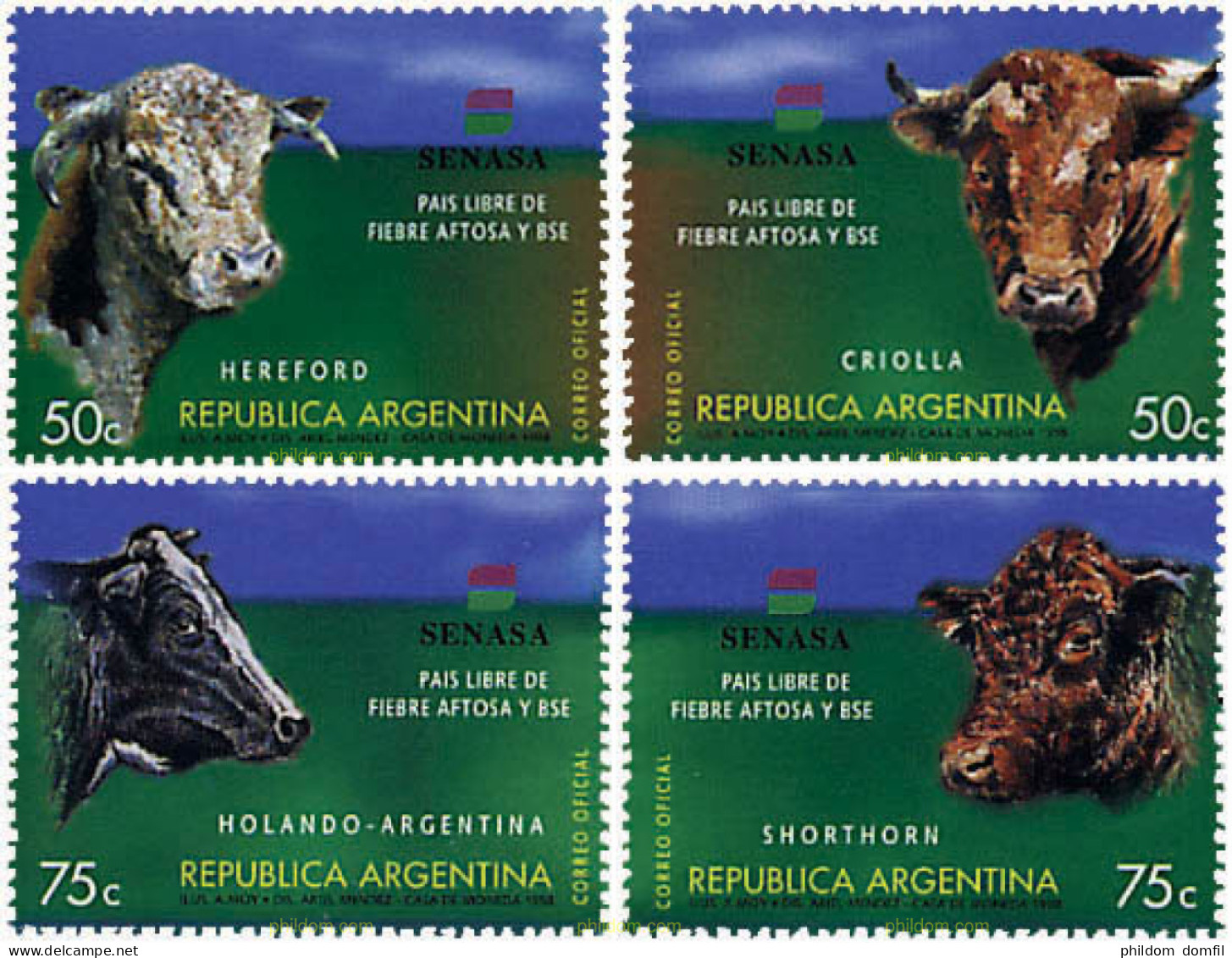 730104 MNH ARGENTINA 1998 SENASA, PAIS LIBRE DE FIEBRE AFTOSA Y BSE - Nuevos