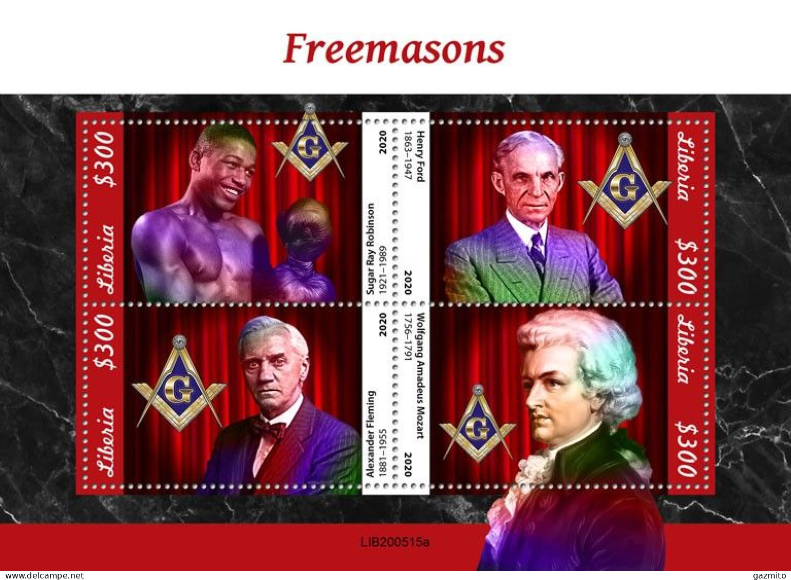 Liberia 2020, Massoneria, Mozart, Flemming, Boxer, BF - Médecine