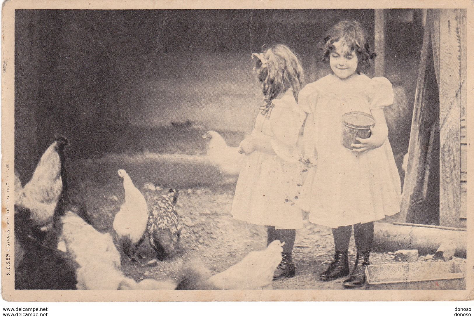 ENFANTS  Et Poules CPA Circulé Cachet De 1906 - Groupes D'enfants & Familles