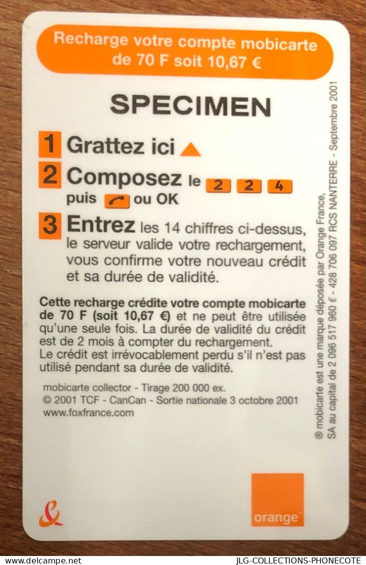 MOULIN ROUGE MOBICARTE ORANGE SPÉCIMEN MBC MOBI GSM SCHEDA TARJETA PHONE CARD PREPAID PREPAYÉE CALLING CARTE TELECARTE - Mobicartes