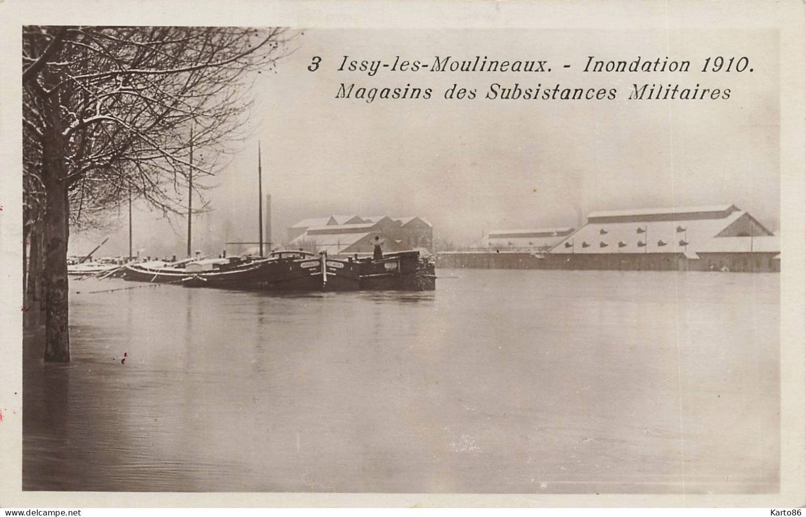 Issy Les Moulineaux * Carte Photo * Péniches Batellerie * Magasins Des Subsistances Militaires * Inondation 1910 Péniche - Issy Les Moulineaux