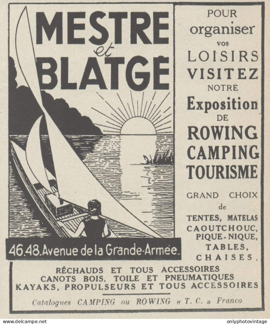 MESTRE & BLATGE - Tourisme - Camping - Pubblicità D'epoca - 1937 Old Ad - Werbung