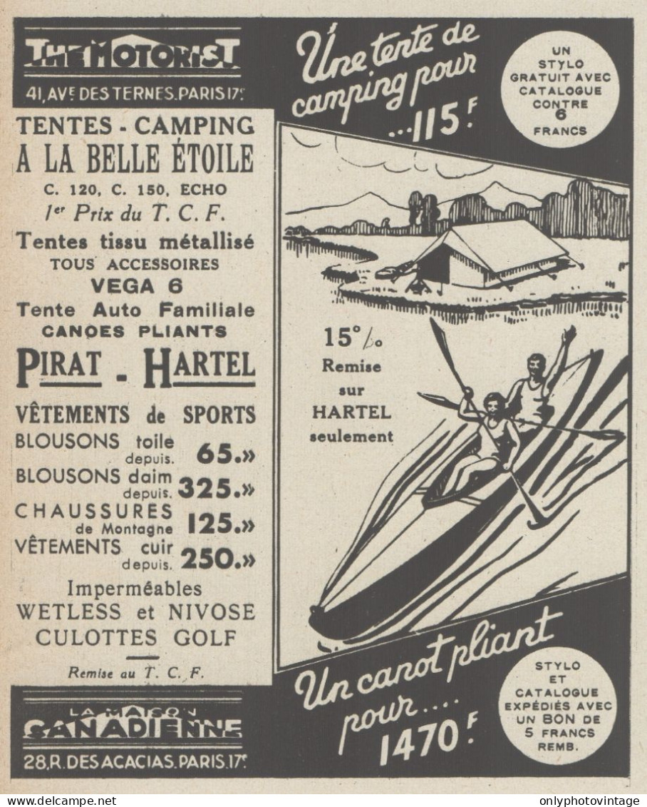 THE MOTORIST - Tentes - Camping - Pubblicità D'epoca - 1937 Old Advert - Werbung