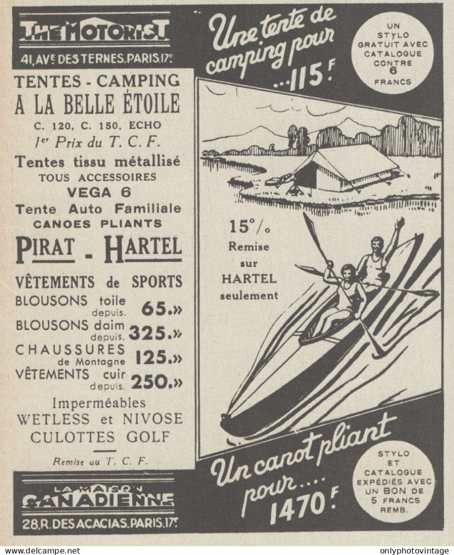 THE MOTORIST - Tentes - Camping - Pubblicità D'epoca - 1937 Old Advert - Werbung