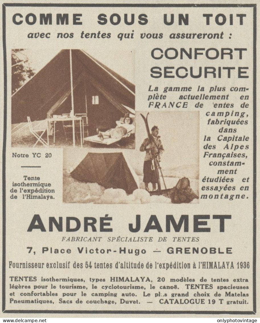Tentes André JAMET - Grenoble - Pubblicità D'epoca - 1937 Old Advertising - Werbung