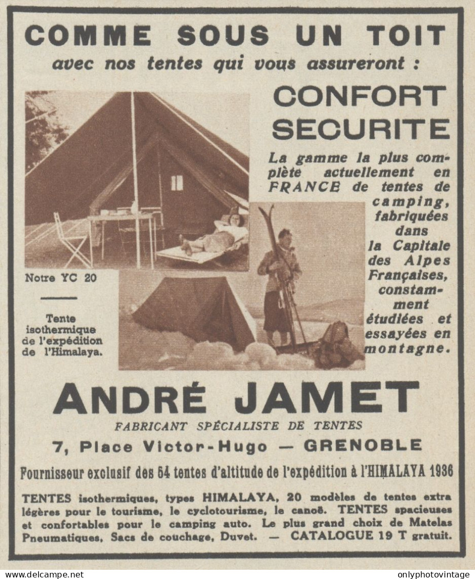 Tentes André JAMET - Grenoble - Pubblicità D'epoca - 1937 Old Advertising - Werbung