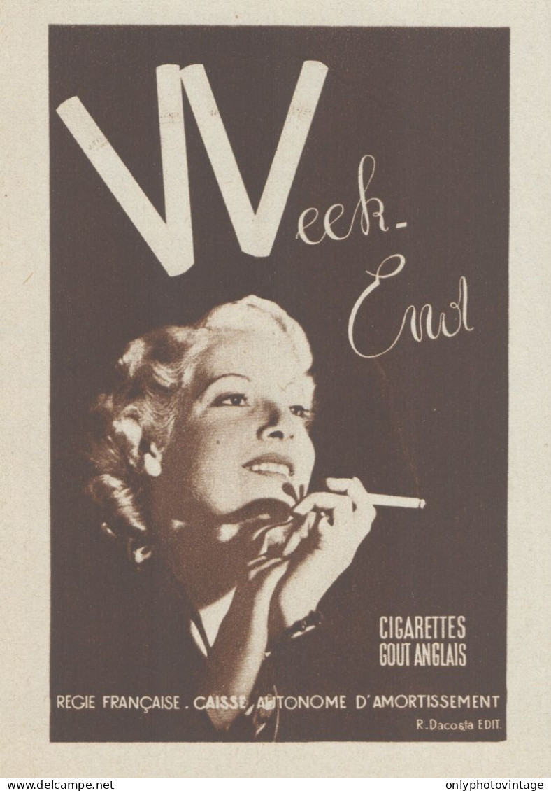 WEEK-END Cigarettes Gout Anglais - Pubblicità D'epoca - 1937 Old Advert - Werbung