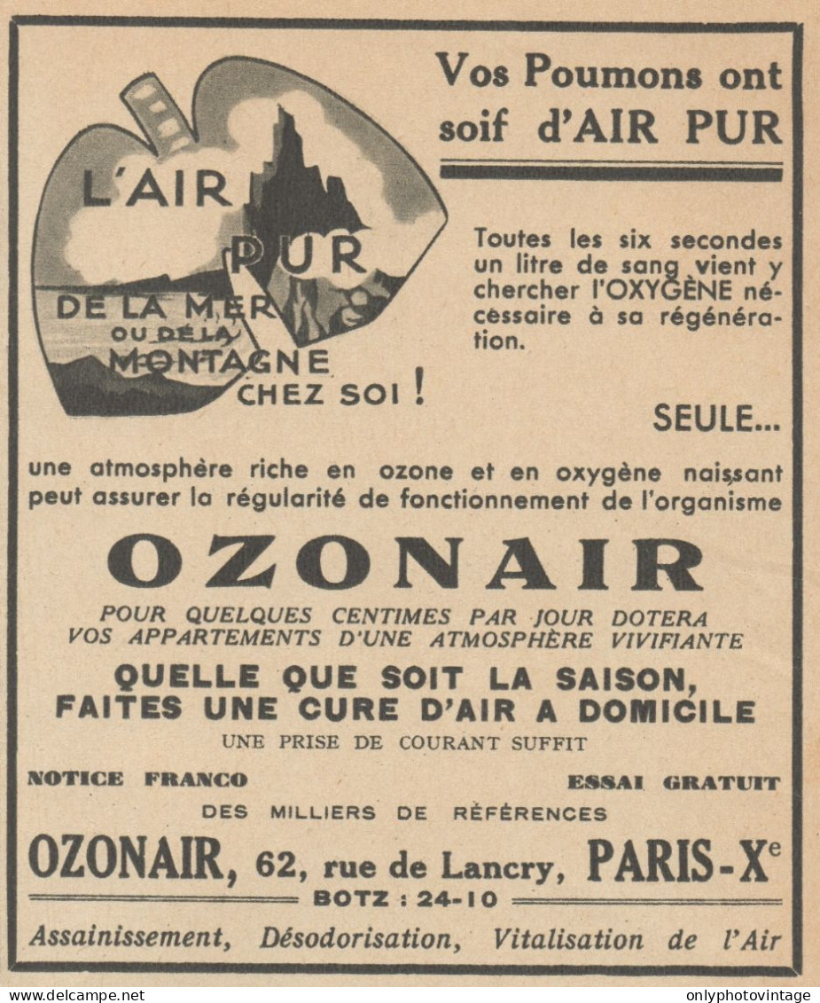 OZONAIR L'air Pur - Pubblicità D'epoca - 1937 Old Advertising - Werbung