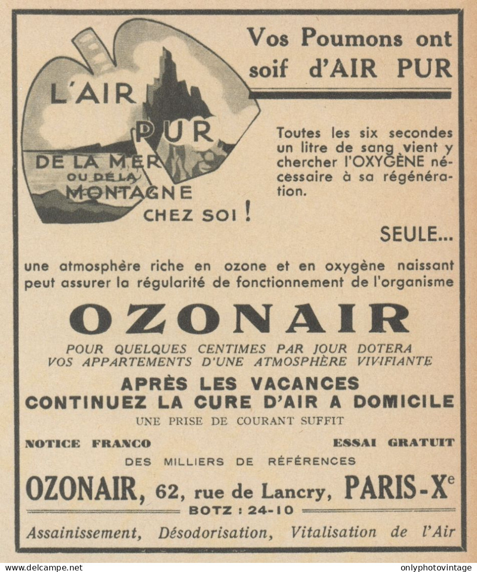OZONAIR L'air Pur - Pubblicità D'epoca - 1937 Old Advertising - Werbung