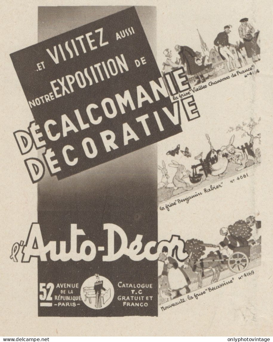 Décalcomanie Décorative L'AUTO-DECOR - Pubblicità D'epoca - 1937 Old Ad - Werbung