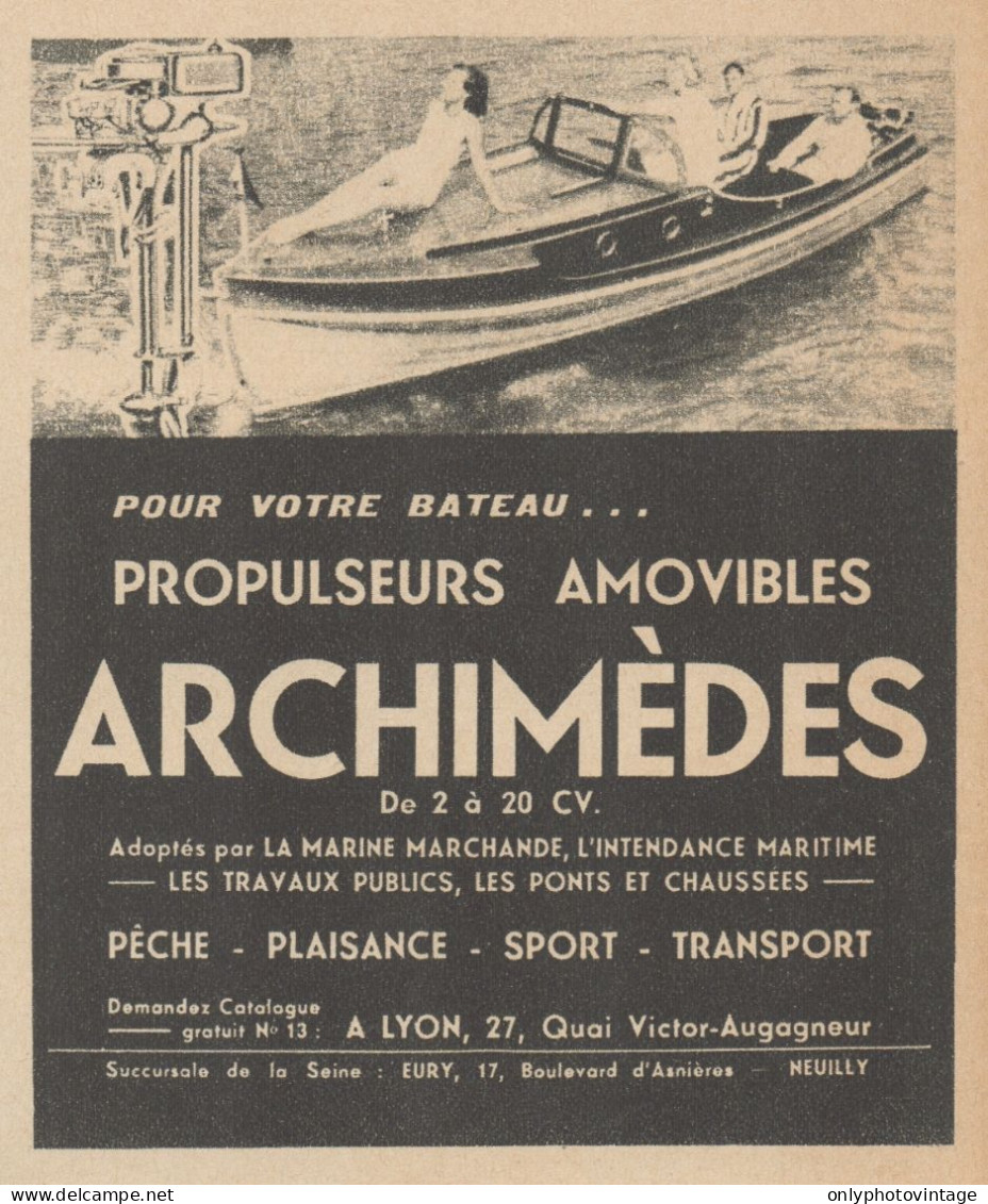 Propulseurs Amovibles ARCHIMEDES - Pubblicità D'epoca - 1937 Old Advert - Werbung