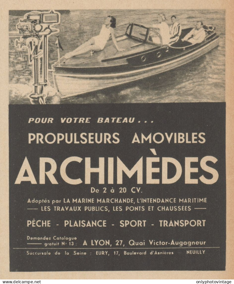 Propulseurs Amovibles ARCHIMEDES - Pubblicità D'epoca - 1937 Old Advert - Werbung