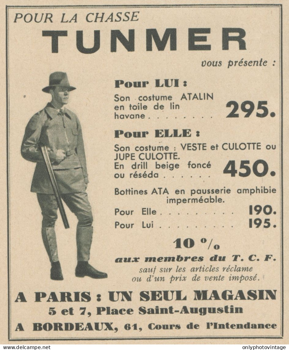 TUNMER Pour La Chasse - Pubblicità D'epoca - 1937 Old Advertising - Werbung