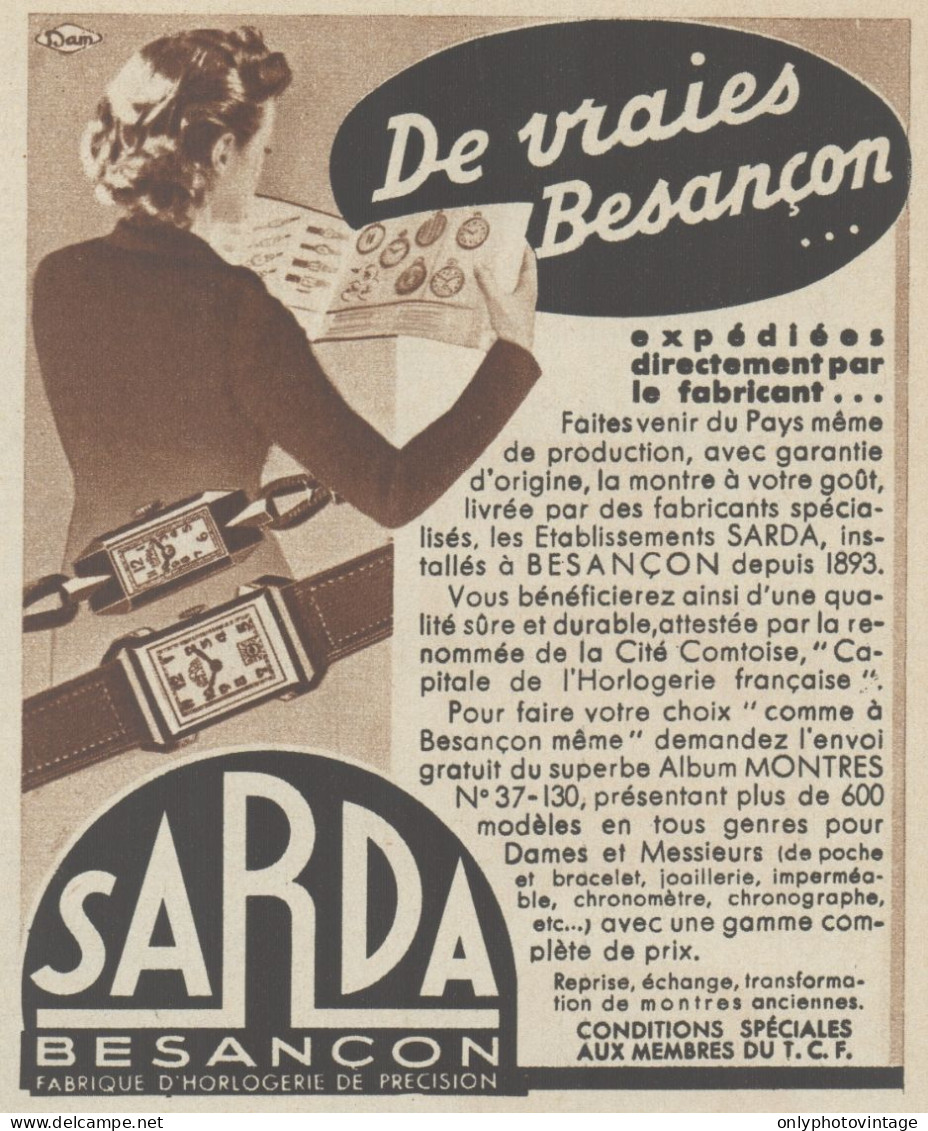Montres SARDA Besançon - Pubblicità D'epoca - 1937 Old Advertising - Werbung