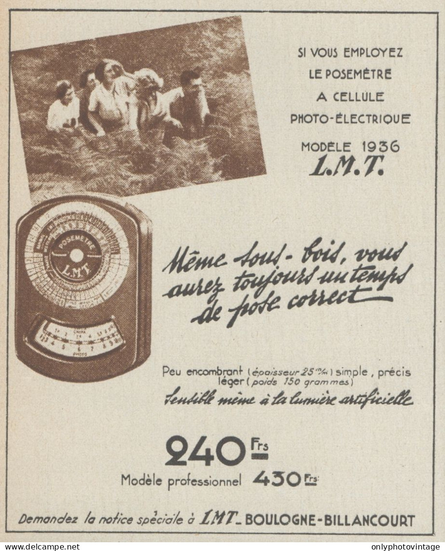 Posemètre A Cellule Photo-électrique LMT - Pubblicità D'epoca - 1937 Ad - Werbung