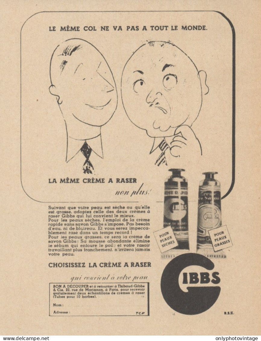 Creme A Raser GIBBS - Pubblicità D'epoca - 1937 Old Advertising - Werbung